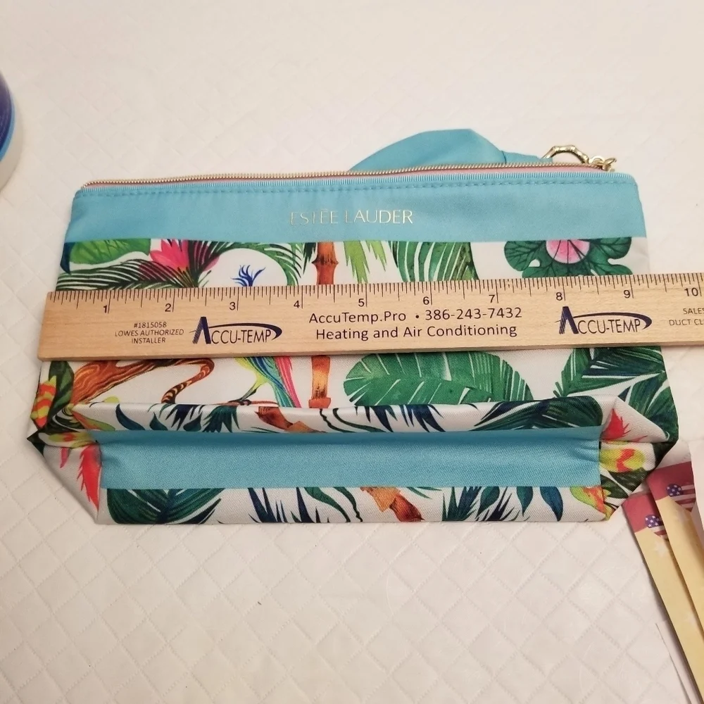 Estee Lauder Tropical Print Cosmetic Bag - Blue and Green